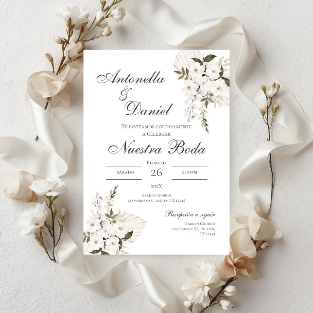Sage Green Floral wedding invitation in Spanish (Creator Uploaded)