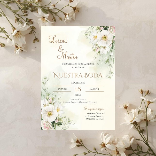Sage Green Floral wedding invitation in Spanish (Creator Uploaded)