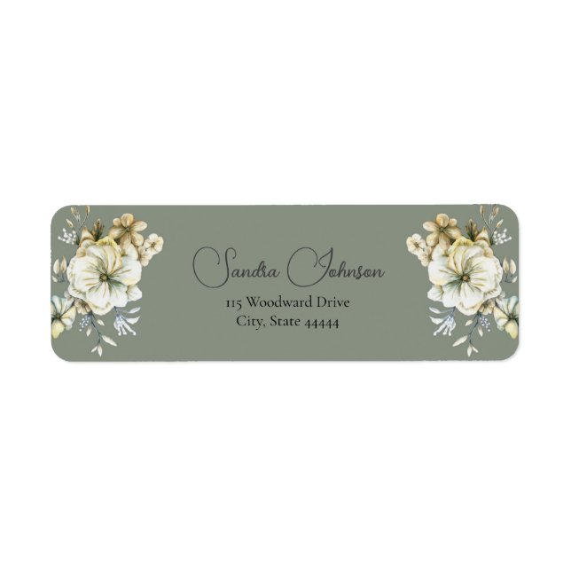 Sage Green Floral Wedding  Label (Front)