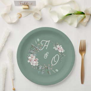 Sage Green Floral Wedding Paper Plate
