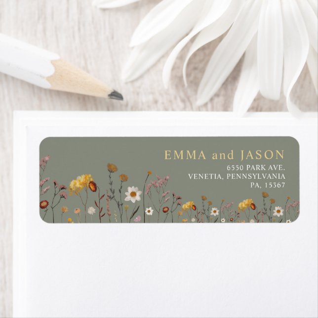 Sage Green Floral Wedding return address labels (Insitu)