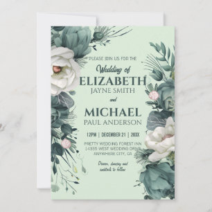 Sage Green Floral Wedding Rose Soft Greenery Colou Invitation