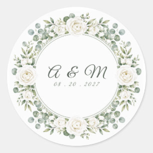 Sage Green Floral Wedding Round Sticker