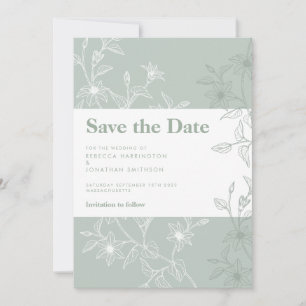 Sage Green Floral Wedding Save The Date Card