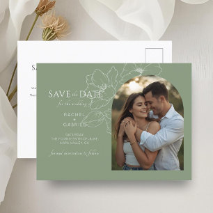 Sage Green Floral Wedding Save the Date Postcard