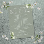 Sage Green Floral Wedding Schedule Timeline Programme<br><div class="desc">This stylish sage green greenery wedding schedule timeline can be personalised with your wedding details in chic typography. Designed by Thisisnotme©</div>
