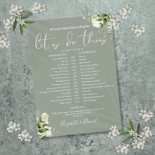 Sage Green Floral Wedding Schedule Timeline Programme