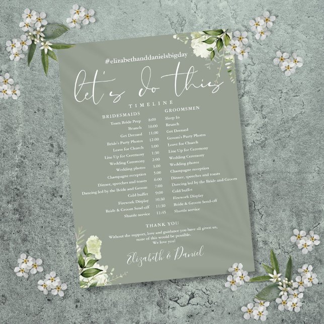 Sage Green Floral Wedding Schedule Timeline Programme (Sage Green Floral Wedding Schedule Timeline Program)