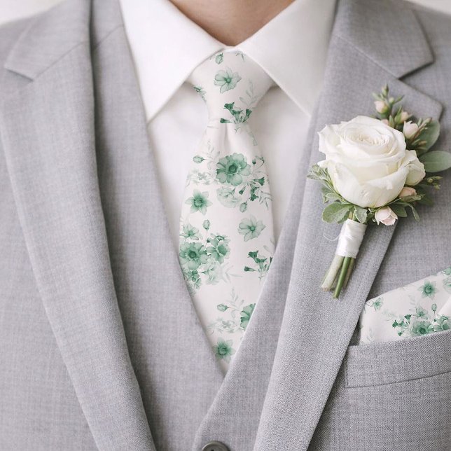 Sage Green Floral Wedding Tie (Creator Uploaded)
