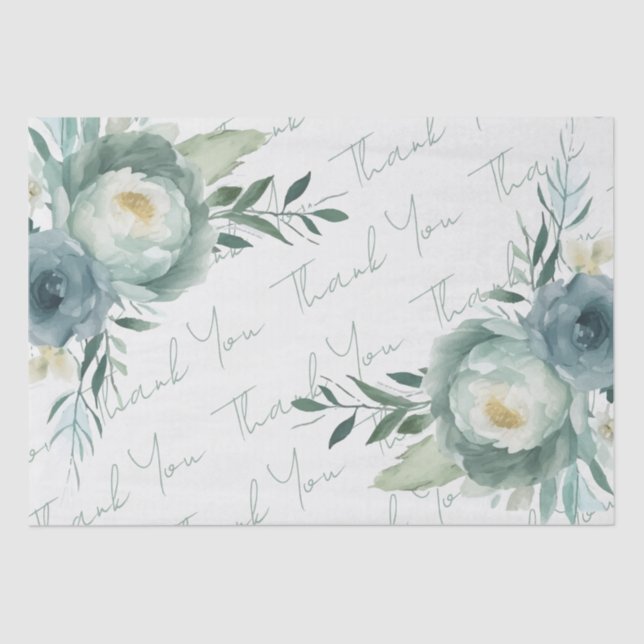 Sage Green Floral Wedding  Tissue Paper (Front)