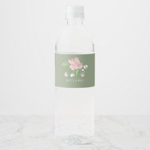 Sage Green Floral Welcome Wedding Water Bottle Label
