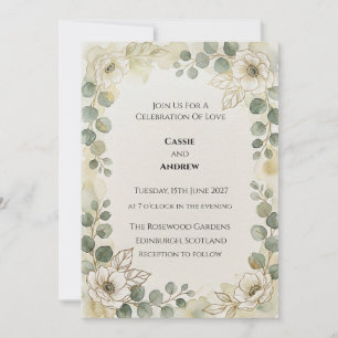 Sage Green Floral Wreath Wedding Invitation