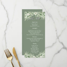 Sage Green Floral Wreath Wedding Reception Menu