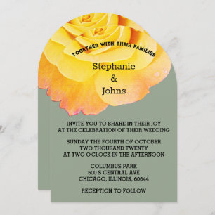 Sage Green Floral Yellow Orange Rose Boho Wedding Invitation