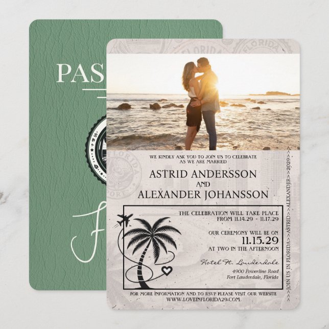 Sage Green Florida Passport Wedding Invitation (Front/Back)