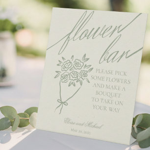 Sage Green Flower Bouquet Bar Wedding Pedestal Sign