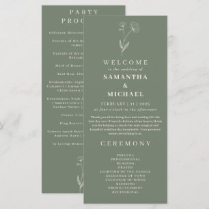 Sage Green Flower Cotton Floral Wedding Program Menu