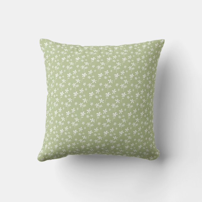 Sage Green Flower Pattern, Flowers Fabric Cushion (Back)