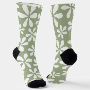 Sage Green Flower Pattern Modern Pretty Floral Socks