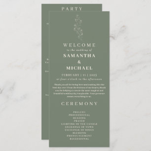Sage Green Flower Tiny Floral Wedding Program Menu