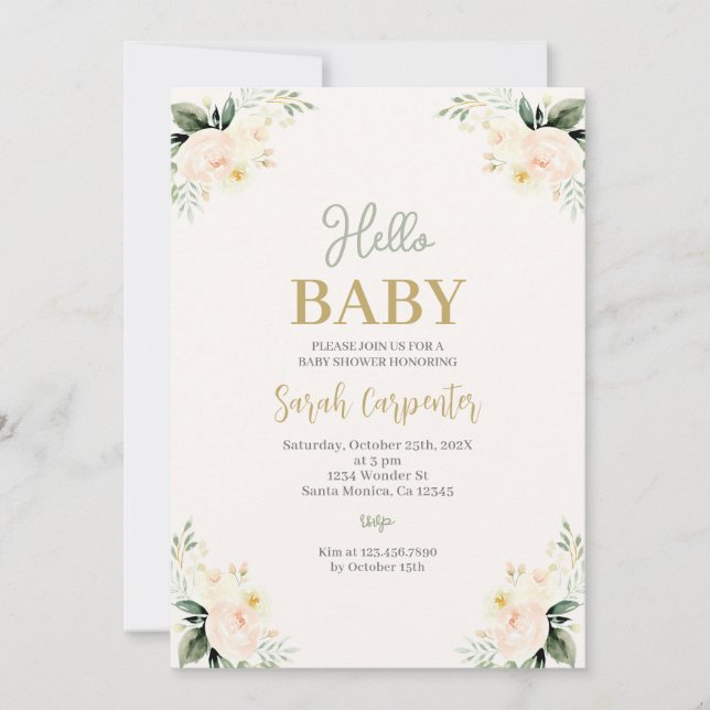 Sage Green Flowers Baby Shower Invitation (Front)