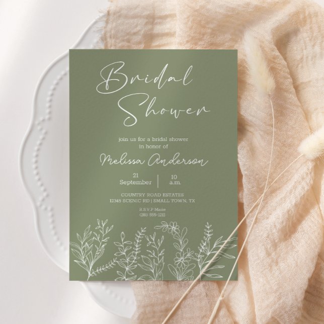 Sage Green Flowers Boho Bridal Shower Invitation (Creator Uploaded)