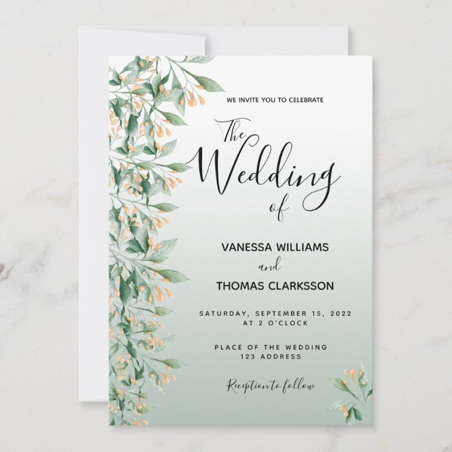 Sage green flowers wedding invitation (Front)