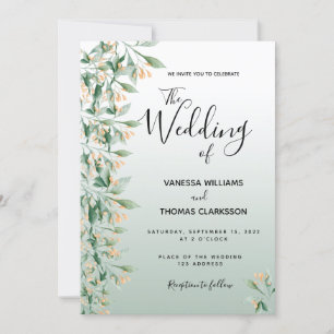 Sage green flowers wedding invitation