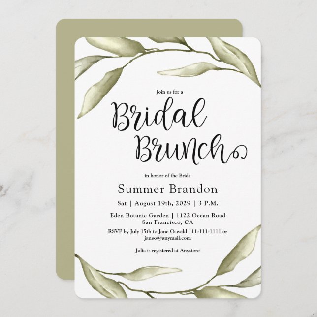 Sage Green Foliage Bridal Brunch Invitation (Front/Back)
