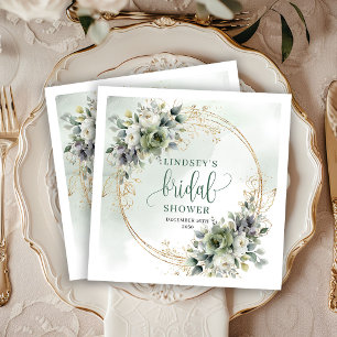 Sage Green Foliage Bridal Shower Party Napkins