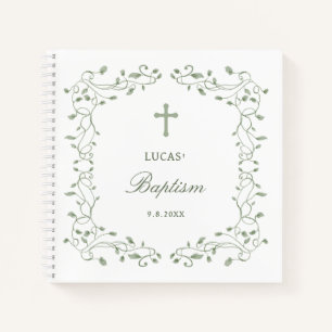 Sage Green Foliage Frame Baptism Guest Book