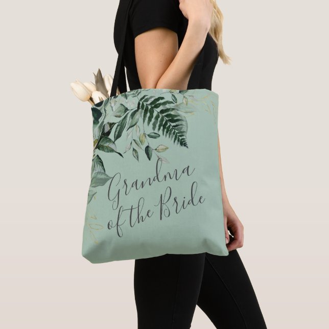Sage Green Foliage grandma of the bride gift Tote  Bag (Close Up)