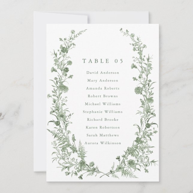 Sage green foliage Spring Chic Seating Chart card  (Front)
