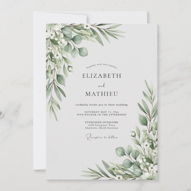 Sage Green Foliage Wedding Invitation (Front)