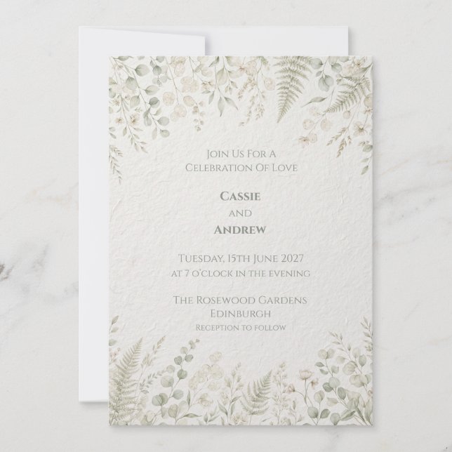 Sage Green Foliage Wedding Invitation (Front)