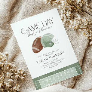 Sage Green Football Game Day Baby Shower  Invitation