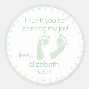 Sage Green Footprints Baby Shower Thank You Classic Round Sticker