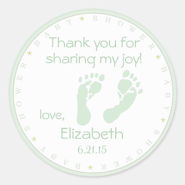 Sage Green Footprints Baby Shower Thank You Classic Round Sticker (Front)