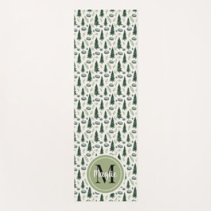 Sage Green Forest Floral Monogram Yoga Mat