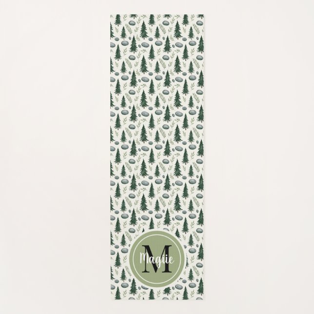 Sage Green Forest Floral Monogram Yoga Mat (Front)
