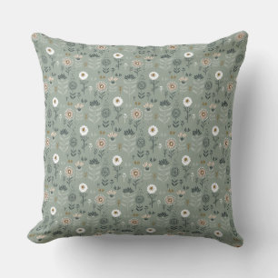 Sage Green Forest Floral Throw Pillow