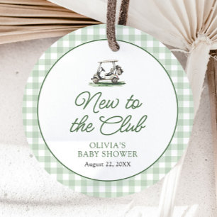Sage Green Frame Golf New to the Club Baby Shower Favour Tags
