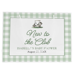 Sage Green Frame Golf New to the Club Baby Shower Large Gift Bag
