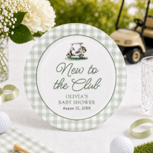 Sage Green Frame Golf New to the Club Baby Shower Paper Plate