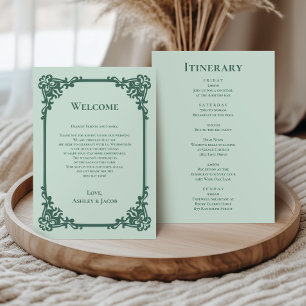 Sage Green Frame Wedding Letter and Itinerary Programme