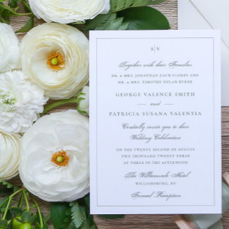 Sage Green Framed Elegant Monogram Wedding Website Invitation