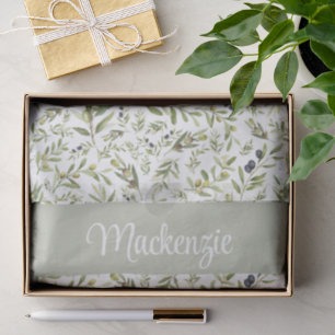 Sage Green French Country Chic Olive Name Monogram Tissue Paper