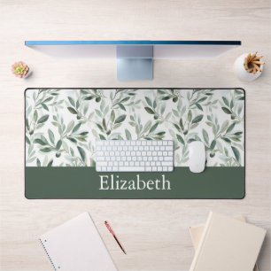Sage Green French Country Olive Custom Name Desk Mat