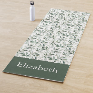 Sage Green French Country Olive Custom Name Yoga Mat