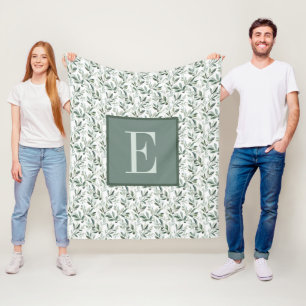 Sage Green French Country Olive Monogram Fleece Blanket